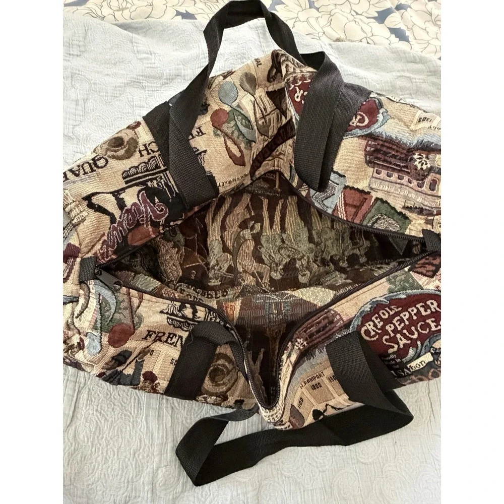 Vintage Tapestry Duffel Bag New Orleans Jazz Motif Overnight Weekender USA 90s